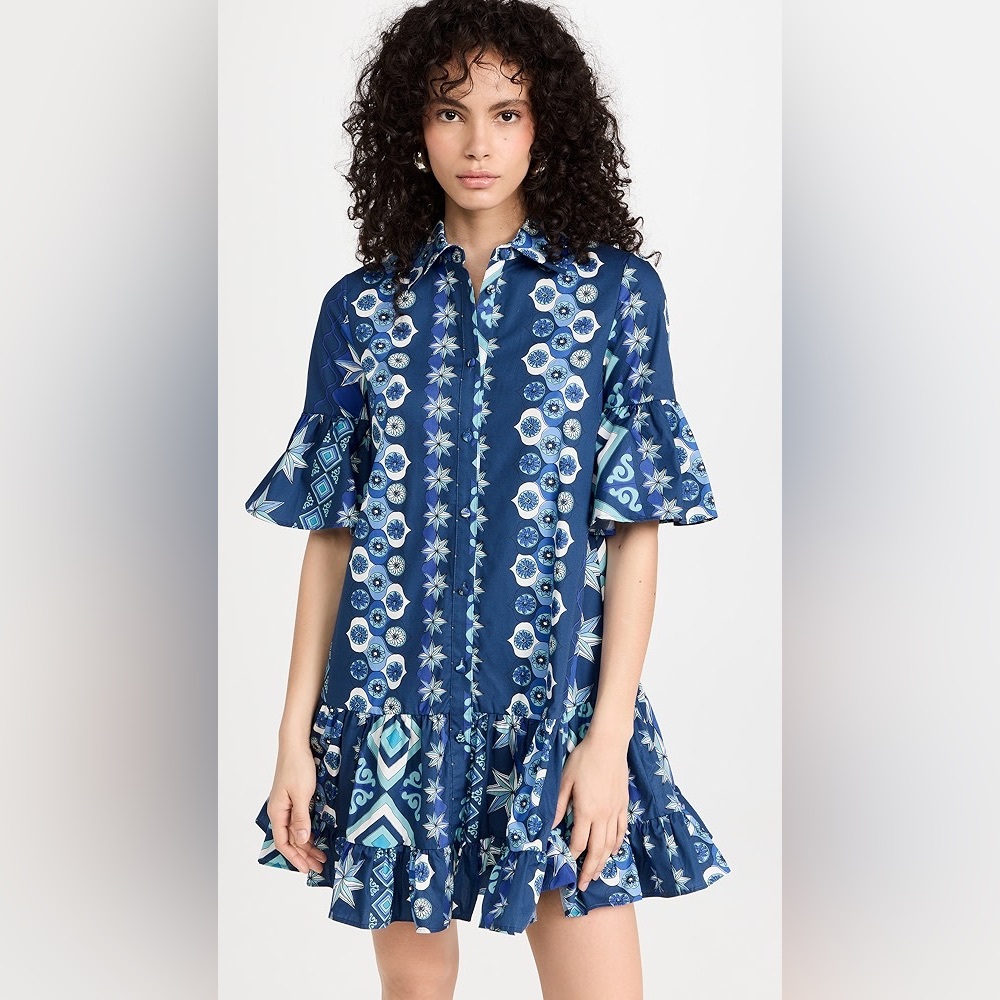 LA DoubleJ Blue Floral-Print Mini Dress